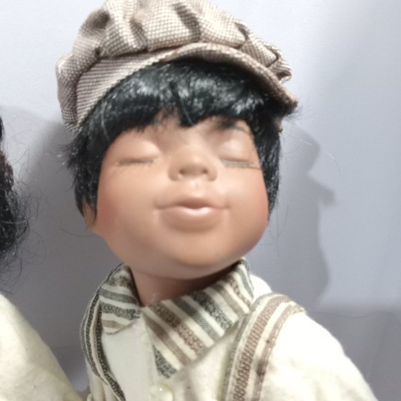 Pair of  African American  Porcelain 10'' Dolls Boy Girl  Sunday Best - Picture 4 of 10